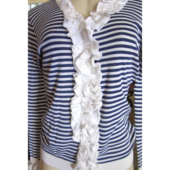 Anne Fontaine Blue & White Striped Ruffle Cotton Blouse Size 38 M - Picture 4 of 8